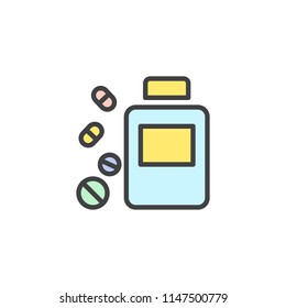 Pills bottle filled outline icon, line vector sign, linear colorful pictogram isolated on white. Medicine symbol, logo illustration. Pixel perfect vector graphics