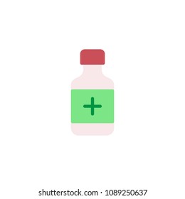 Pills bottle flat icon, vector sign, colorful pictogram isolated on white. Medical drug with cross symbol, logo illustration. Flat style design