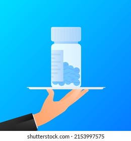 Pills bottle hand in flat style on transparent background. Hand drawn style