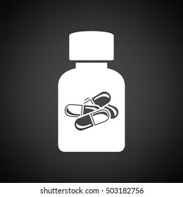 Pills bottle icon. Black background with white. Vector illustration.