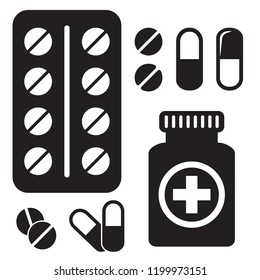 Pills bottle icon. Capsules and pills icon vector. Health Care Vector illustration