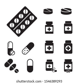 Pills bottle icon. Capsules and pills icon vector. Health Care Vector illustration