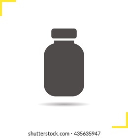 Pills bottle icon. Drop shadow silhouette symbol. Medicine plastic bottle wit cap. Blank template. Vector isolated illustration