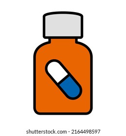 Pills Bottle Icon. Editable Bold Outline With Color Fill Design. Vector Illustration.