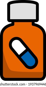 Pillen Flaschensymbol. Bearbeitbare dicke Rahmenlinie mit Farbfilmdesign. Vektorgrafik.
