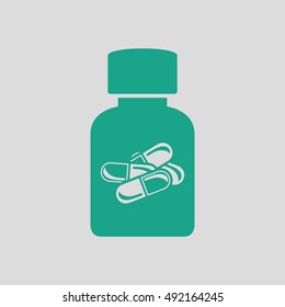 Pills bottle icon. Gray background with green. Vector illustration.
