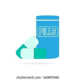 Pills and bottle icon, medical icon
