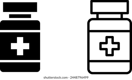 pills bottle icon, sign, or symbol in glyph and line style isolated on transparent background. Vector illustration