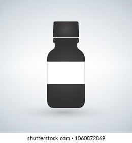 Pills bottle icon with space to write. Modern pill bottle for pills or capsules. Flat style vector illustration isolated on light background.