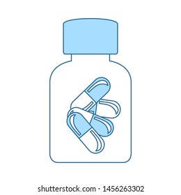 Pills Bottle Icon. Thin Line With Blue Fill Design. Vector Illustration.