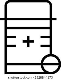 Pillen Flasche Symbol. Dünnes lineares Design einzeln auf weißem Hintergrund