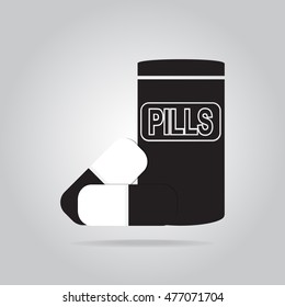 Pills and bottle icon, vector illustration