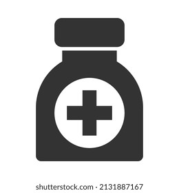 Pills bottle icon, vector medical symbol on white background, first aid concept