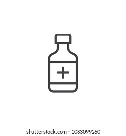 Pills bottle outline icon. linear style sign for mobile concept and web design. Medical drug with cross simple line vector icon. Symbol, logo illustration. Pixel perfect vector graphics