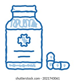 Pills Bottle sketch icon vector. Dibujo manual de la línea de doodle azul Pills Señal de botella. ilustración de símbolo aislado