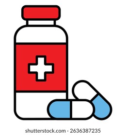 Pills Bottle Vector Icon Depicting Pharmaceutical Container