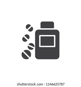 Pills bottle vector icon. filled flat sign for mobile concept and web design. Medicine simple solid icon. Symbol, logo illustration. Pixel perfect vector graphics