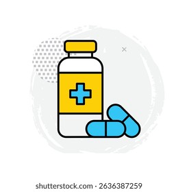 Pills Bottle Vector Icon Indicating Healthcare Treatment