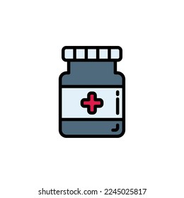 icono del vector del frasco de píldoras. estilo de contorno de color del icono de medicina. uso perfecto para logotipo, presentación, sitio web y más. diseño de línea simple y moderno