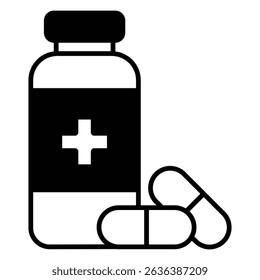 Ícone do vetor da garrafa mostrando a embalagem da medicação