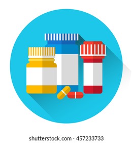 Pills Bottles Medicine Icon Flat Vector Illustration