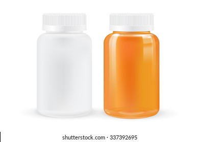 Pills box. White and brown  medical container. Vector illustration isolated on white background