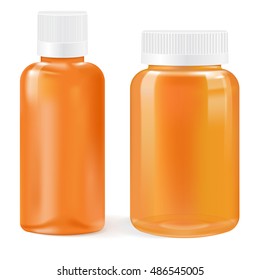 Pills brown bottle. Vector illustration isolated on white background