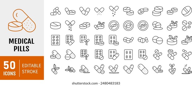 Pills capsule icon. Medical tablet icon set vector illustration on isolated background. Healthcare drug sign business concept.