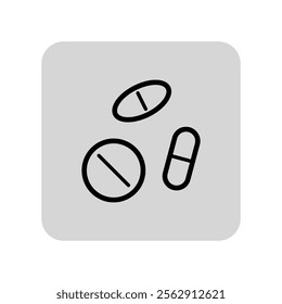 Pills and capsule line icon. Treatment, medical drug outline sign. Medicine, pharmacy and healthcare concept. Vector illustration, symbol element for web design and apps