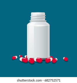 pills capsule lying near the bottle vector illustration  
