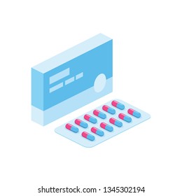 Pills Capsule Medicine 3d vector icon isometric pink and blue color minimalism illustrate