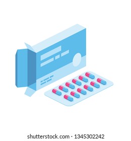 Pills Capsule Medicine 3d vector icon isometric pink and blue color minimalism illustrate