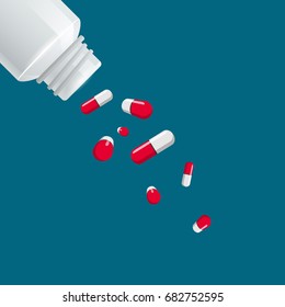 pills capsule pouring from the bottle vector illustration  