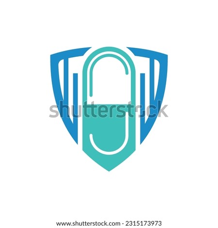 pills capsule tablet with shield, vector logo template, logo for your company, healthy, web and design