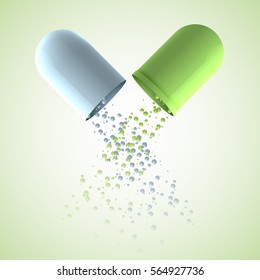 Pills and capsules background with prescription treatment and healthcare symbols realistic vector illustration