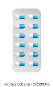 Pills or capsules blue in blister package for tablet vector Illustration design.
