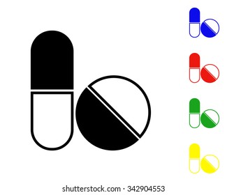 pills and capsules icon - colored set