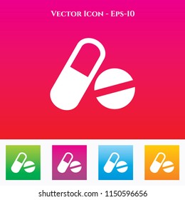 Pills & Capsules Icon in Colored Square box. eps-10