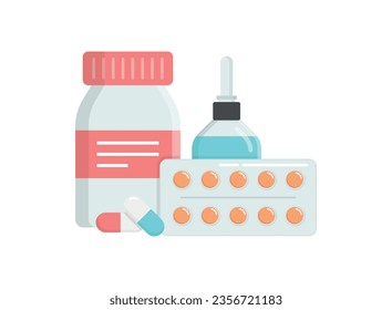 Icono de cápsulas de almohadilla de estilo plano. Ilustración vectorial de tableta médica en el fondo aislado. Concepto de negocio de firma de medicamentos para la atención de la salud.