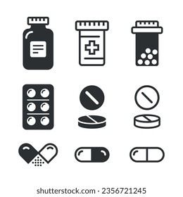 Icono de cápsulas de almohadilla de estilo plano. Ilustración vectorial de tableta médica en el fondo aislado. Concepto de negocio de firma de medicamentos para la atención de la salud.