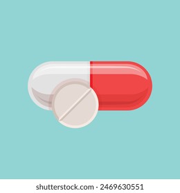 Pills capsules icon in flat style. Medical tablet vector illustration on isolated background. Healthcare drug sign business concept.