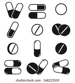 Pills and capsules icon set