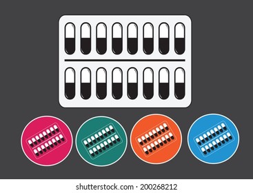 Pills and capsules icon set