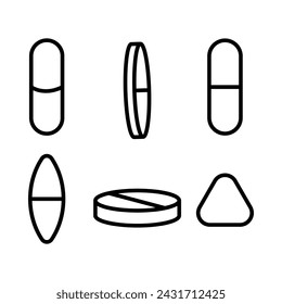 Pillen und Kapseln Icon Set. Einfaches Medikamentensymbol-Vektordesign 