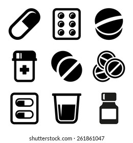 Pills and Capsules Icons Set