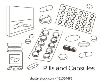 Pills and Capsules Icons Set