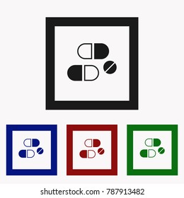 Pills and Capsules Icons Set. Vector image for website.