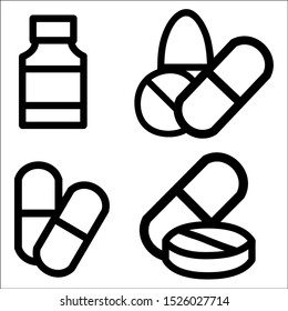 Pills capsules icons vector set medical. Line Style stock vector.
