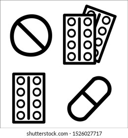 Pills capsules icons vector set medical. Line Style stock vector.