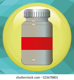 Pills Capsules in Medical Glass Bottle Isolated on White Background. Vector illustration